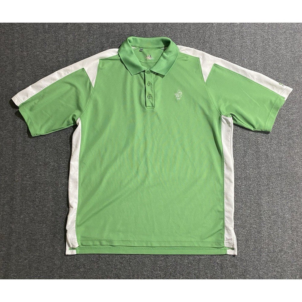 Under Armour Polo Shirt Green Golf Activewear Heatgear Stretch Outdoors Size XL
